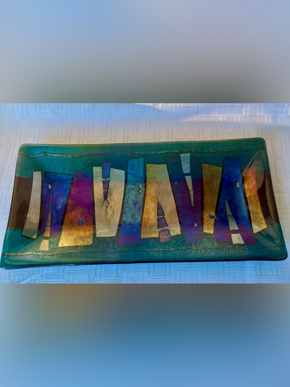 Vtg Lynn Latimer Studio Art Glass Platter 15" Iridescent Dichroic Fused Glass